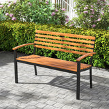 Tangkula 43" Outdoor Garden Bench 2-Person Acacia Wood Bench with Heavy-Duty Metal Frame