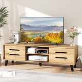 Tangkula Mid Century Modern TV Stand with Sliding Doors and Cable Hole for 65 Inch TVs