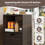 Tangkula Rattan Patiojoy Outdoor Wicker Cabinet with 3 Shelves