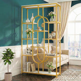 Tangkula 5-Tier Geometric Bookshelf 69”H Tall Freestanding Open Bookcase Modern Luxurious Display Rack