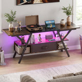 Tangkula TV Stand with Power Outlets & LED Lights for PS5