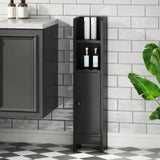 Tangkula Small Bathroom Storage Cabinet Narrow Slim Corner Floor Cabinet with Adjustable Shelf & 2 Open Shelves