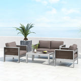 Tangkula Outdoor Rectangle Coffee Table, Aluminum Side Table w/Tempered Glass Tabletop