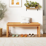 Tangkula Teak Wood Outdoor Backless Bench with Contoured Slatted Seat