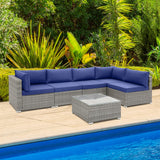 Outdoor Wicker Furniture Set with Tempered Glass Coffee Table, Comfy Seat & Back Cushions
