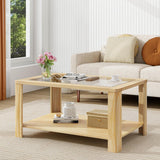 Tangkula 2-Tier Coffee Table, Rectangular Center Table with Tempered Glass Tabletop & Storage Shelf