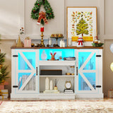 Tangkula Farmhouse TV Stand for TV up to 65 Inch, 58”L Tall Media Entertainment Center with 20 Color Led Lights