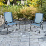 Tangkula Set of 2 Patio Folding Chairs, Portable Sling Back Chairs with Armrests and Metal Frame