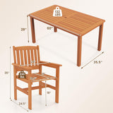 Tangkula 7-Piece Patio Wood Dining Table Set Outdoor Rectangular Table and 6 Armchairs