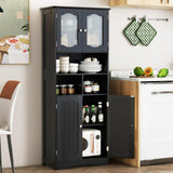 Tangkula 58.5" Tall Bathroom Storage Cabinet, Freestanding Linen Cabinet with Frost Glass Doors and Shelves