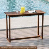 Tangkula 59 Inch Outdoor Bar Table Teak Wood Rectangle Patio Bar Height Pub Table with Slatted Top