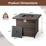 Tangkula 32.5 Inch Propane Fire Pit Table with Tempered Glass Tabletop & Stainless Steel Burner for Outside Patio