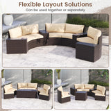 Tangkula Rattan Half-Moon Curved Sectional Cushioned Sofas with Side Tables