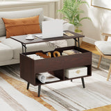 Tangkula Lift Top Coffee Table with Hidden Compartment & 2 Open Shelves