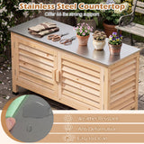 Tangkula Wood Outdoor Storage Cabinet with Stainless Steel Countertop | Fir Wood Frame