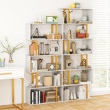 Tangkula 6-Tier Geometric Bookcase, 74.5-Inch S-Shaped Bookshelf with Metal Frame