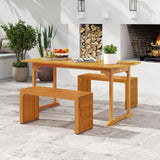 Tangkula Patio Acacia Wood Bench Outdoor Backless Seating Furniture