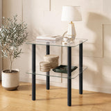 Tangkula 2-Tier End Table w/Tempered Glass Tabletop