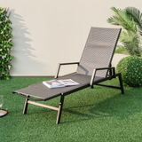 Tangkula Outdoor Rattan Chaise Lounge, Woven PE Wicker Reclining Chair with Armrests & 5-Position Backrest
