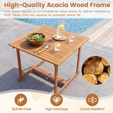 Tangkula 35.5" Acacia Wood Square 4-Person Patio Table with Umbrella Hole