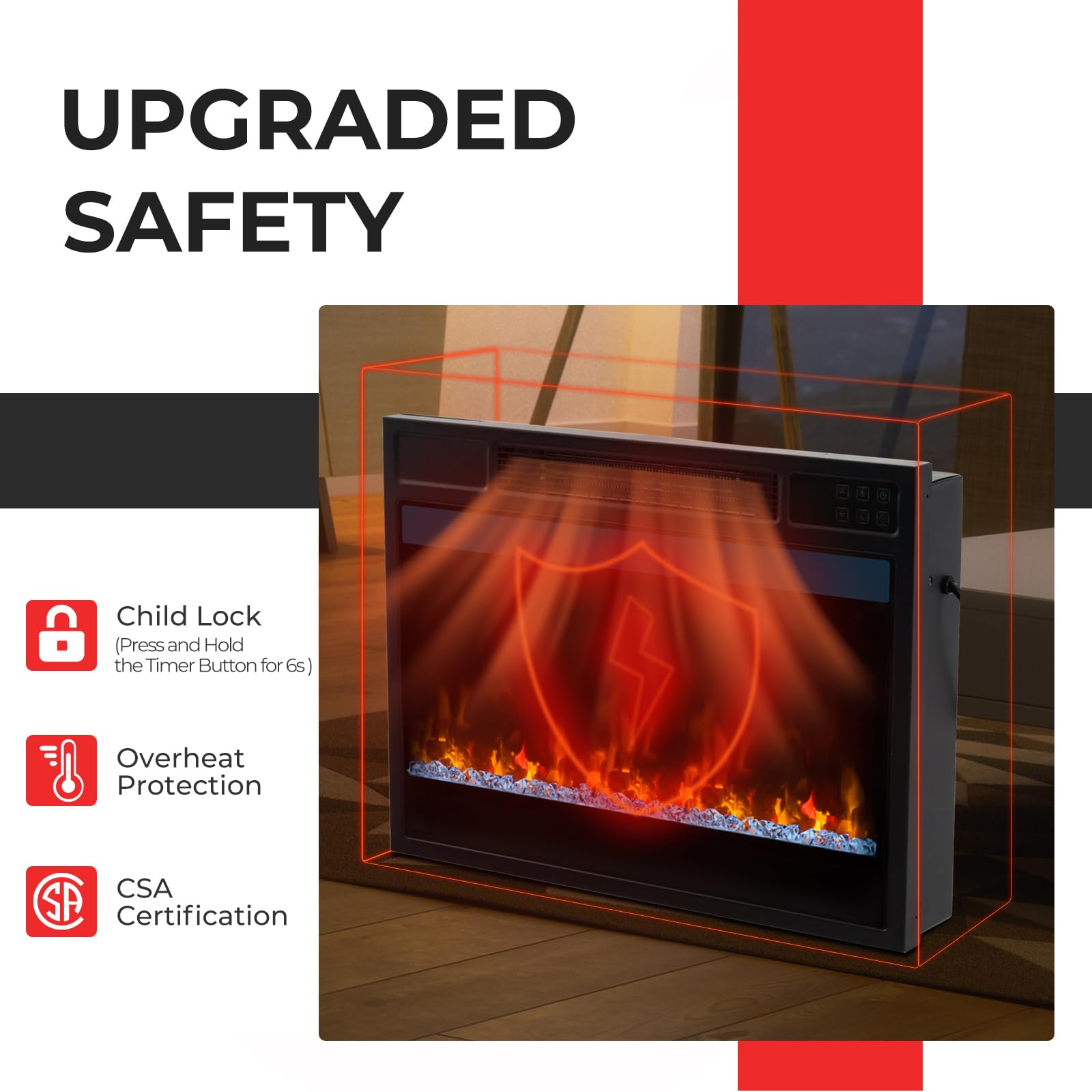 23-Inch Infrared Quartz Electric Fireplace Insert with Remote Control, 1500W - Tangkula