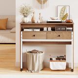 Extendable Computer Desk with 2 Drawers, Small Writing Desk with Pull Out Secondary Desk