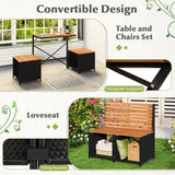 Tangkula Transforming Interchangeable Picnic Table Garden Loveseat with Metal Frame