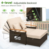 Tangkula Patio Rattan Daybed Set with Cushioned Loveseat and Storage Ottoman