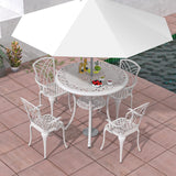 Tangkula 5 Pieces Cast Aluminum Outdoor Dining Set, Round Dining Table with 2.5” Umbrella Hole & 4 Armchairs