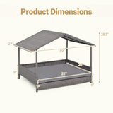 Tangkula Wicker Dog House | Indoor & Outdoor Raised Rattan Bed w/Removable Cushion