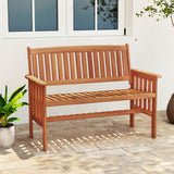 Tangkula Outdoor Wood Garden Bench 2-Person Patio Park Bench with Backrest Armrests and Slatted Seat