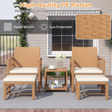 Tangkula 5 Piece Patio Wicker Conversation Set Includes 2 Armchairs, 2 Ottomans & 2-Tier Side Table