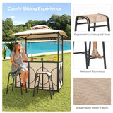 Tangkula 3-Piece Patio Bar Set, Grill Gazebo & 2 Bar Stools with Tempered Glass Bar Table, Metal Storage Shelves