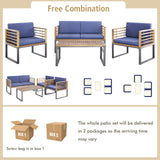 Tangkula 4 Piece Patio Chair Set, Acacia Wood Chair Set w/ 2 Chairs, 1 Loveseat & 1 Coffee Table
