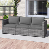 Tangkula Outdoor Patio 3 Seat Sofa Set | PE Rattan Modular Cushioned Sectional Couch Furniture Set