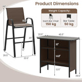 Tangkula 3 Piece Outdoor Bar Set Patio Bar Height Table & Armchairs with Footrest