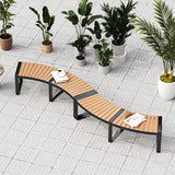 Tangkula Patio Curved Bench, Acacia Wood Fire Pit Bench w/Slatted Seat & Metal Legs