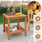Tangkula 2 Tier Acacia Wood Square End Table with Slatted Tabletop & Storage Shelf
