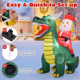 Tangkula 6 FT Christmas Inflatable Santa Claus Ride on Dinosaur