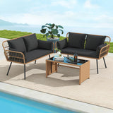 Tangkula Patio Wicker Loveseat Outdoor Rattan 2-Seat Cushioned Sofa