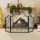 Tangkula 3 Panel Fireplace Screen with Decorative Scroll