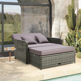 Tangkula Patio Rattan Daybed, Patiojoy Wicker Loveseat Sofa with 4-Postion Adjustable Backrest, Storage Ottoman, Cushions