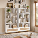 Tangkula Freestanding 6-Tier Wooden Bookshelf with Rattan Drawer
