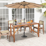 Tangkula Outdoor Rectangle Dining Table, Acacia Wood Table with 2 Inch Umbrella Hole, Spacious Slatted Tabletop for 6 Person