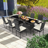 Tangkula 10 Pieces Wicker Patio Dining Set, Outdoor Rattan Table & Chairs Set with Padded Cushions