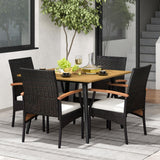 Tangkula 5 Pieces Patio PE Wicker Dining Set, 42.5” Square Acacia Wood Dining Table with 1.9” Umbrella Hole