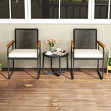 Tangkula 3 Pieces Patio Furniture Set PE Rattan Porch Chairs with Round Tempered Glass Top Table