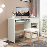 Tangkula Desk with Drawer, Wooden Computer Desk with Pull-Out Keyboard Tray & Adjustable Storage Shelves