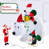 Tangkula 7.5 FT Christmas Inflatable Polar Bear, Blow up Santa Claus Riding Bear with Penguin, Gift Bags & Gift Box