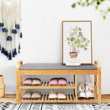 Tangkula 3 Tier Sturdy Shoe Rack with Flip Top Storage Space and Padded Cushion